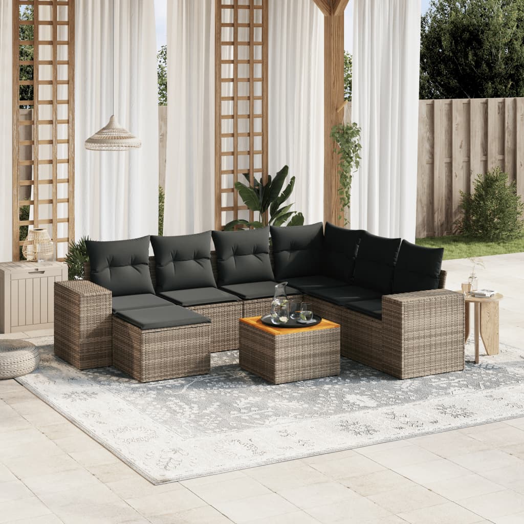 Matgrupp För Trädgården Med Dynor 8 Delar Beige Konstrotting