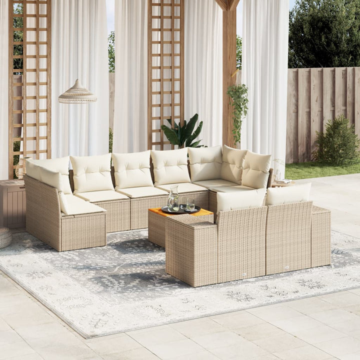 Soffgrupp För Trädgård Med Dynor 10 Delar Beige Konstrotting