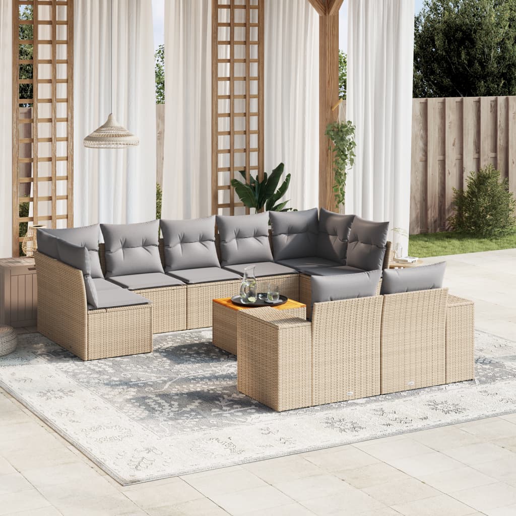 Soffgrupp För Trädgård Med Dynor 10 Delar Beige Konstrotting