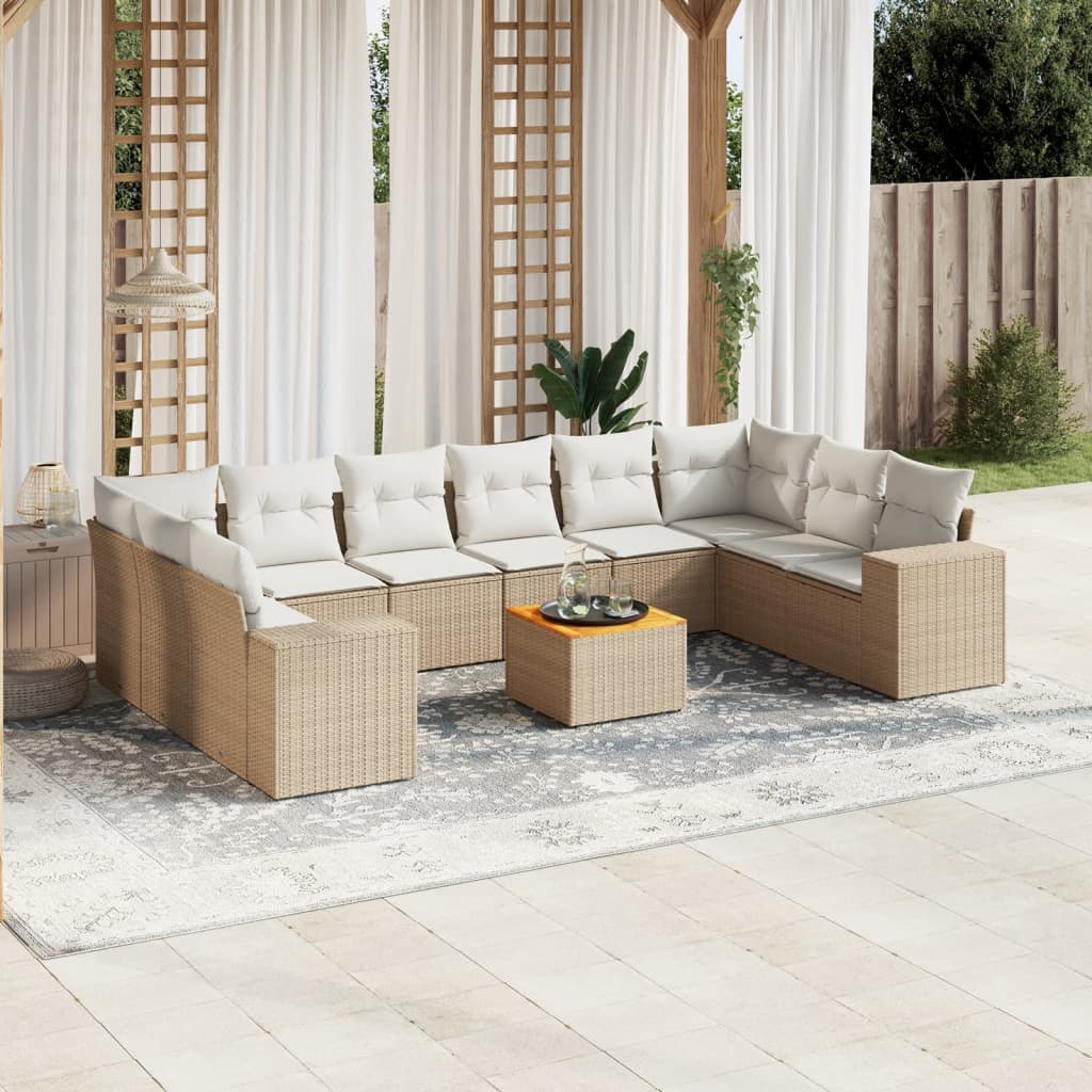 Loungegrupp För Trädgården M. Dynor 11 Delar Beige Konstrotting