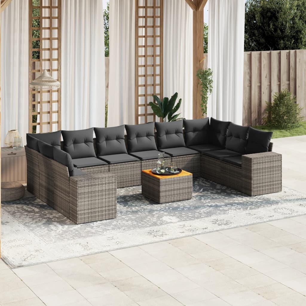 Loungegrupp För Trädgården M. Dynor 11 Delar Beige Konstrotting