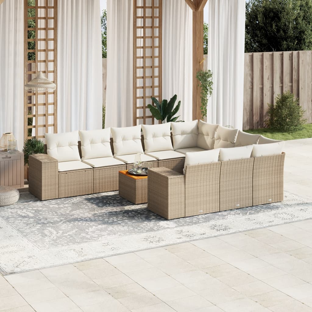 Loungegrupp För Trädgården M. Dynor 11 Delar Beige Konstrotting