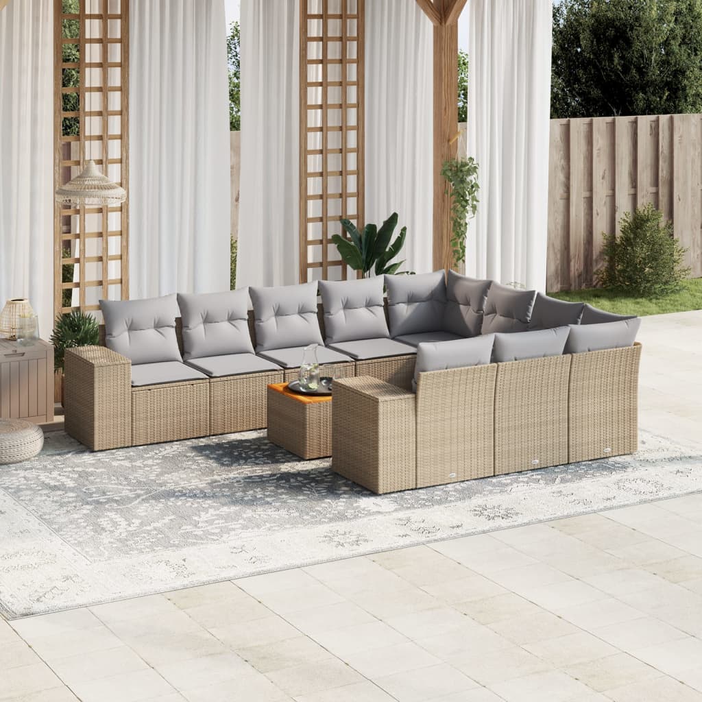 Loungegrupp För Trädgården M. Dynor 11 Delar Beige Konstrotting