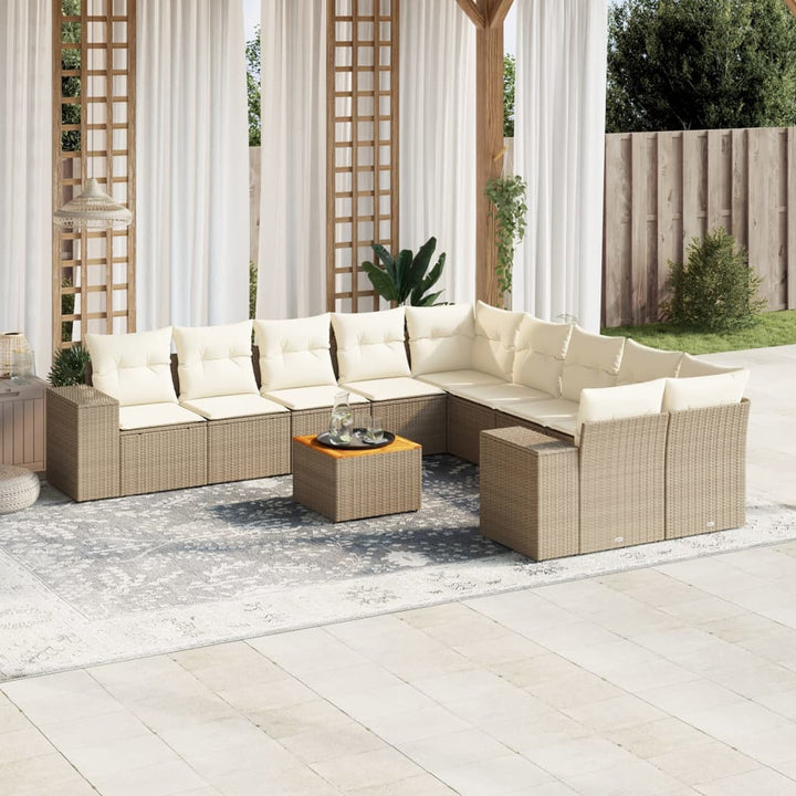 Loungegrupp För Trädgården M. Dynor 11 Delar Beige Konstrotting