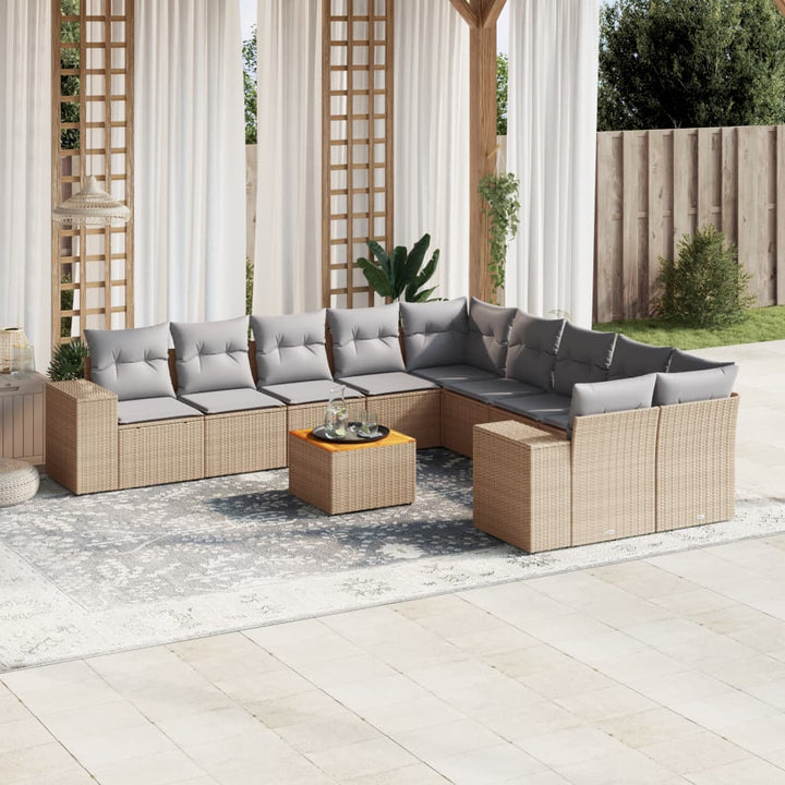 Loungegrupp För Trädgården M. Dynor 11 Delar Beige Konstrotting