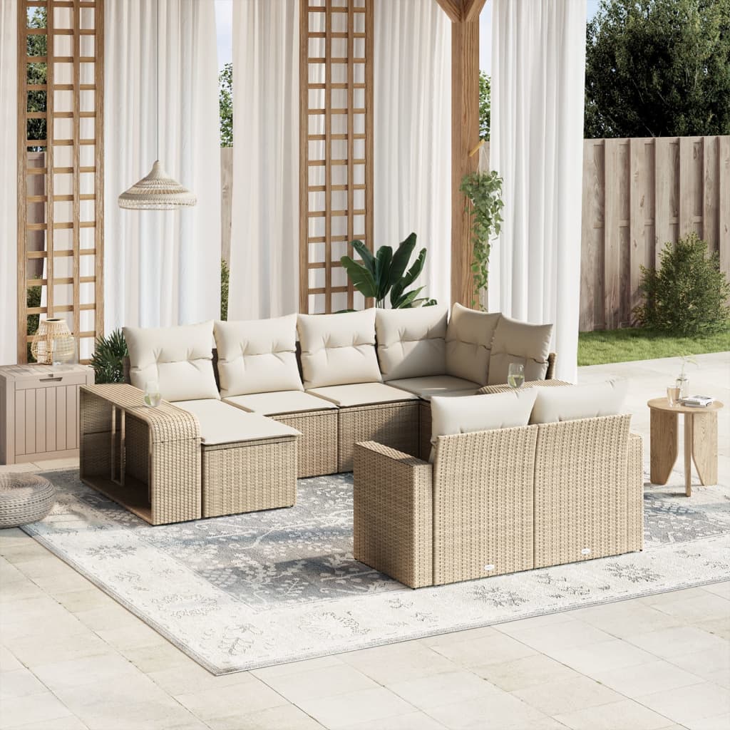 Soffgrupp För Trädgård Med Dynor 10 Delar Beige Konstrotting
