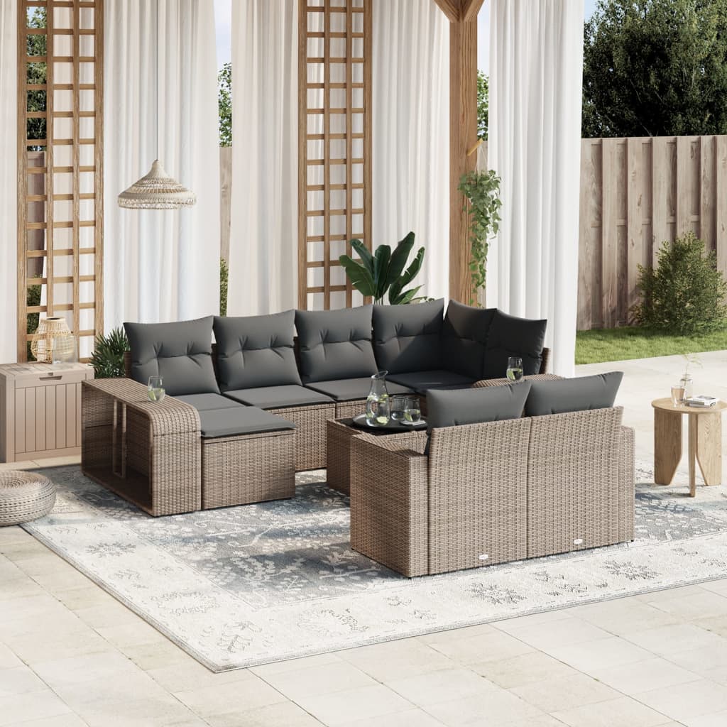 Soffgrupp För Trädgård Med Dynor 10 Delar Beige Konstrotting