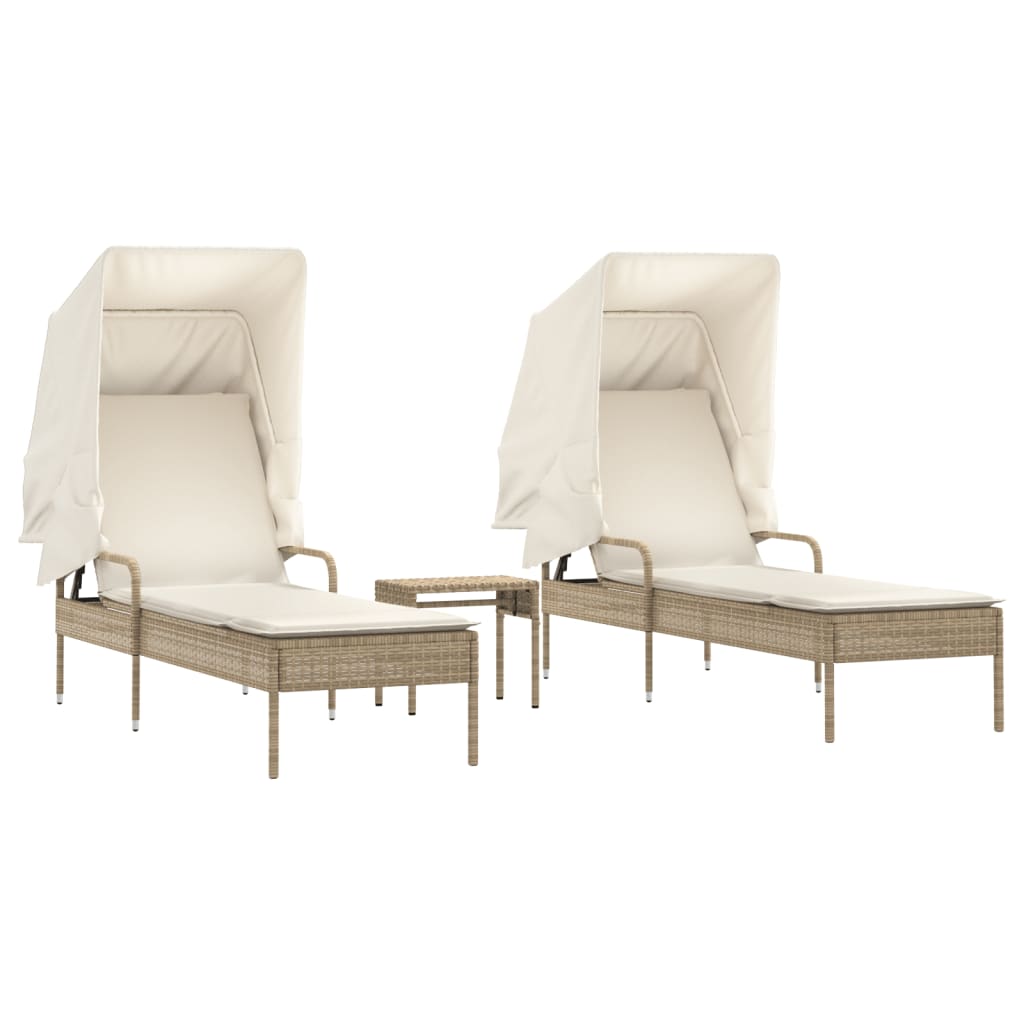 Solsängar 2 St Med Tak Och Bord Beige Konstrotting