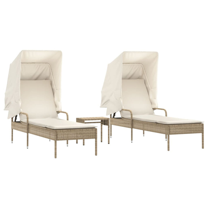 Solsängar 2 St Med Tak Och Bord Beige Konstrotting