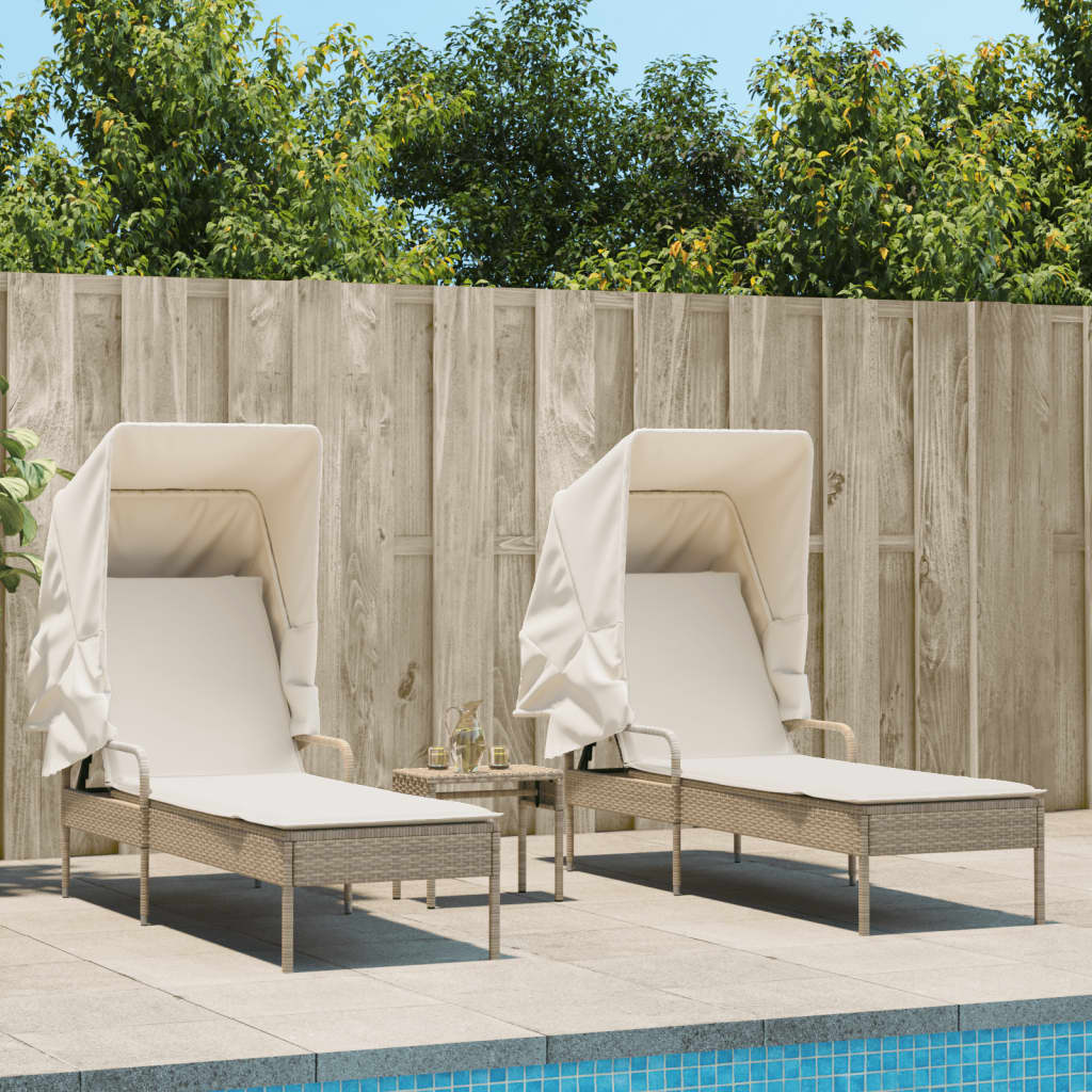 Solsängar 2 St Med Tak Och Bord Beige Konstrotting