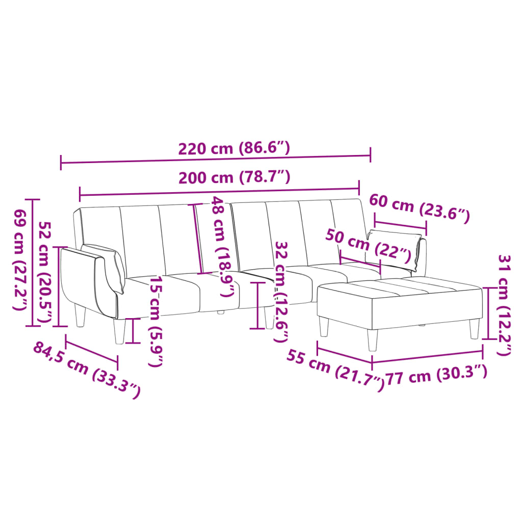 Bäddsoffa 2-Sits Med Fotpall Sammet