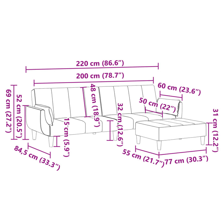 Bäddsoffa 2-Sits Med Fotpall Sammet