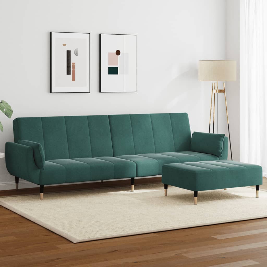 Bäddsoffa 2-Sits Med Fotpall Sammet