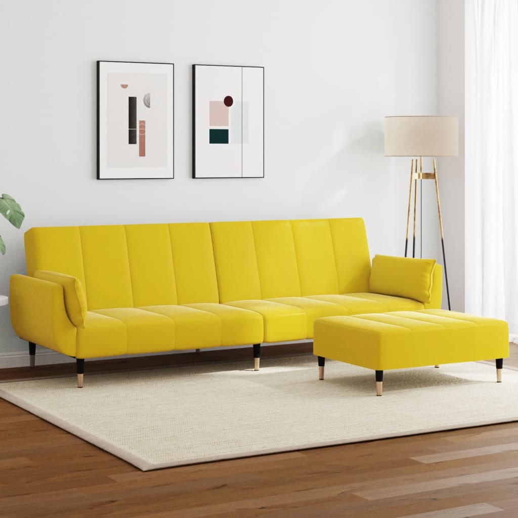 Bäddsoffa 2-Sits Med Fotpall Sammet