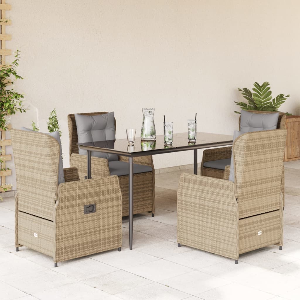 Matgrupp För Trädgården Med Dynor 5 Delar Beige Konstrotting