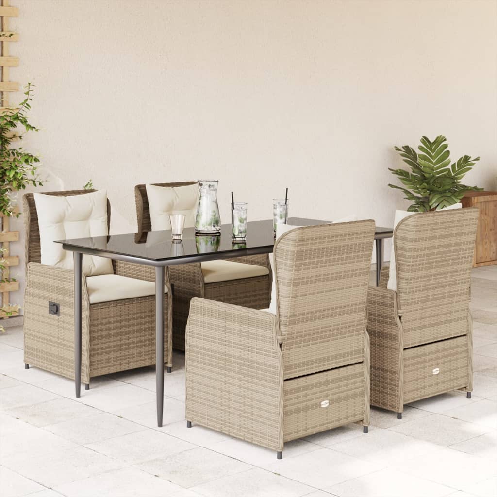 Matgrupp För Trädgården Med Dynor 5 Delar Beige Konstrotting