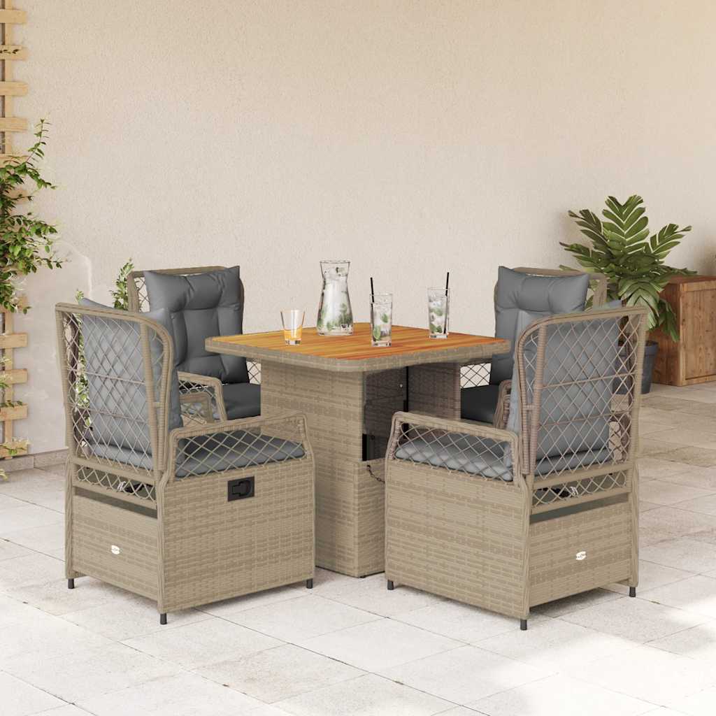 Matgrupp För Trädgården Med Dynor 5 Delar Beige Konstrotting