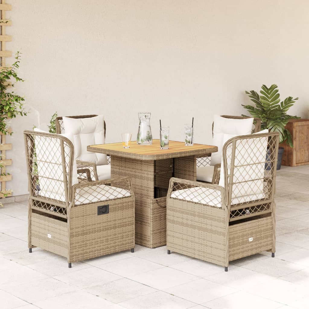 Matgrupp För Trädgården Med Dynor 5 Delar Beige Konstrotting