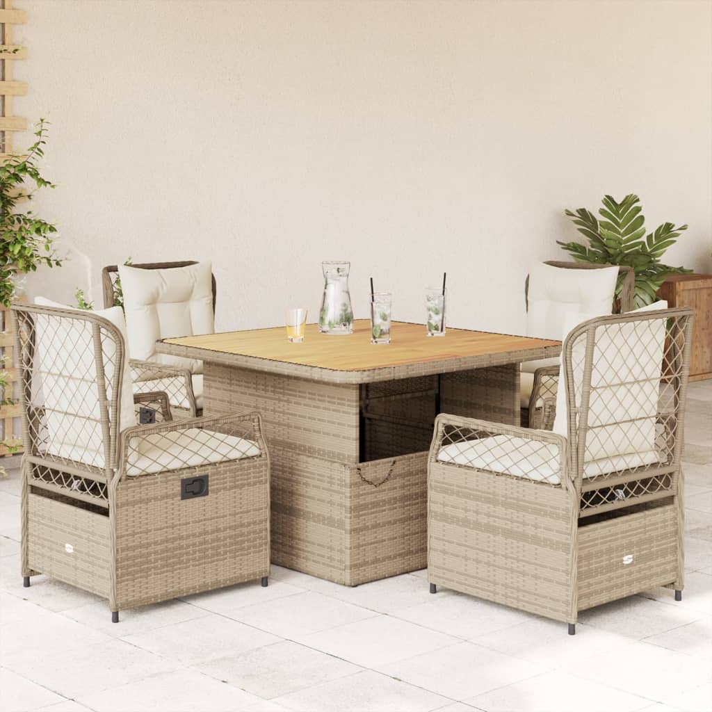 Matgrupp För Trädgården Med Dynor 5 Delar Beige Konstrotting