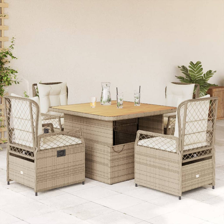 Matgrupp För Trädgården Med Dynor 5 Delar Beige Konstrotting