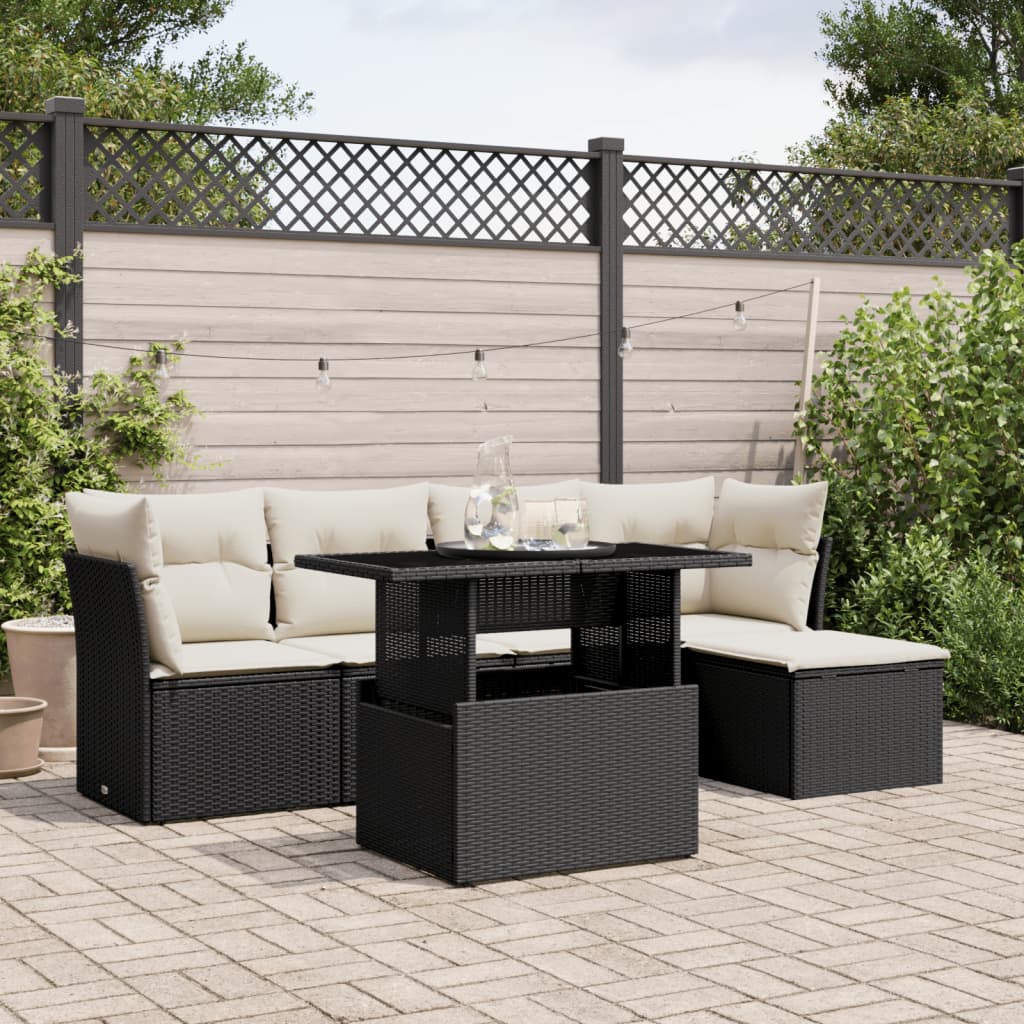Loungegrupp Med Dynor 6 Delar Svart Konstrotting
