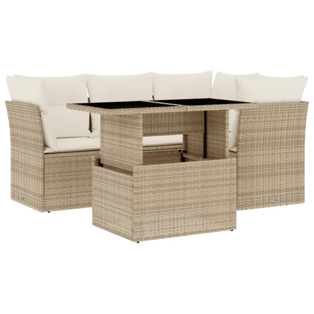 Soffgrupp För Trädgården Med Dynor 5 Delar Beige Konstrotting