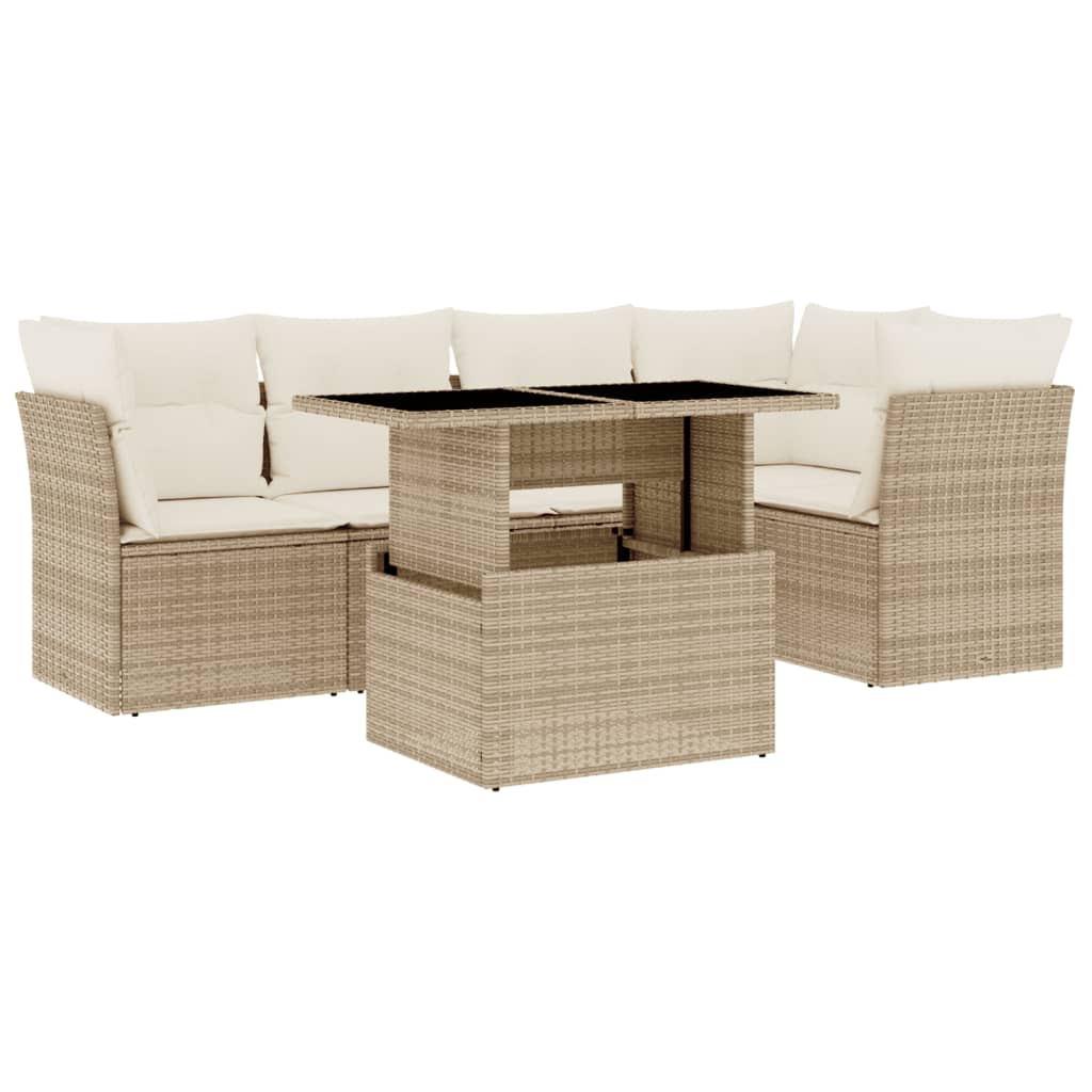 Soffgrupp För Trädgården Med Dynor 6 Delar Beige Konstrotting