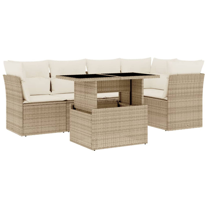 Soffgrupp För Trädgården Med Dynor 6 Delar Beige Konstrotting