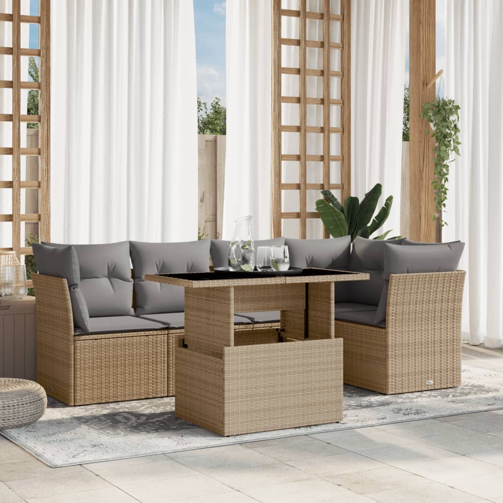 Soffgrupp För Trädgården Med Dynor 6 Delar Beige Konstrotting