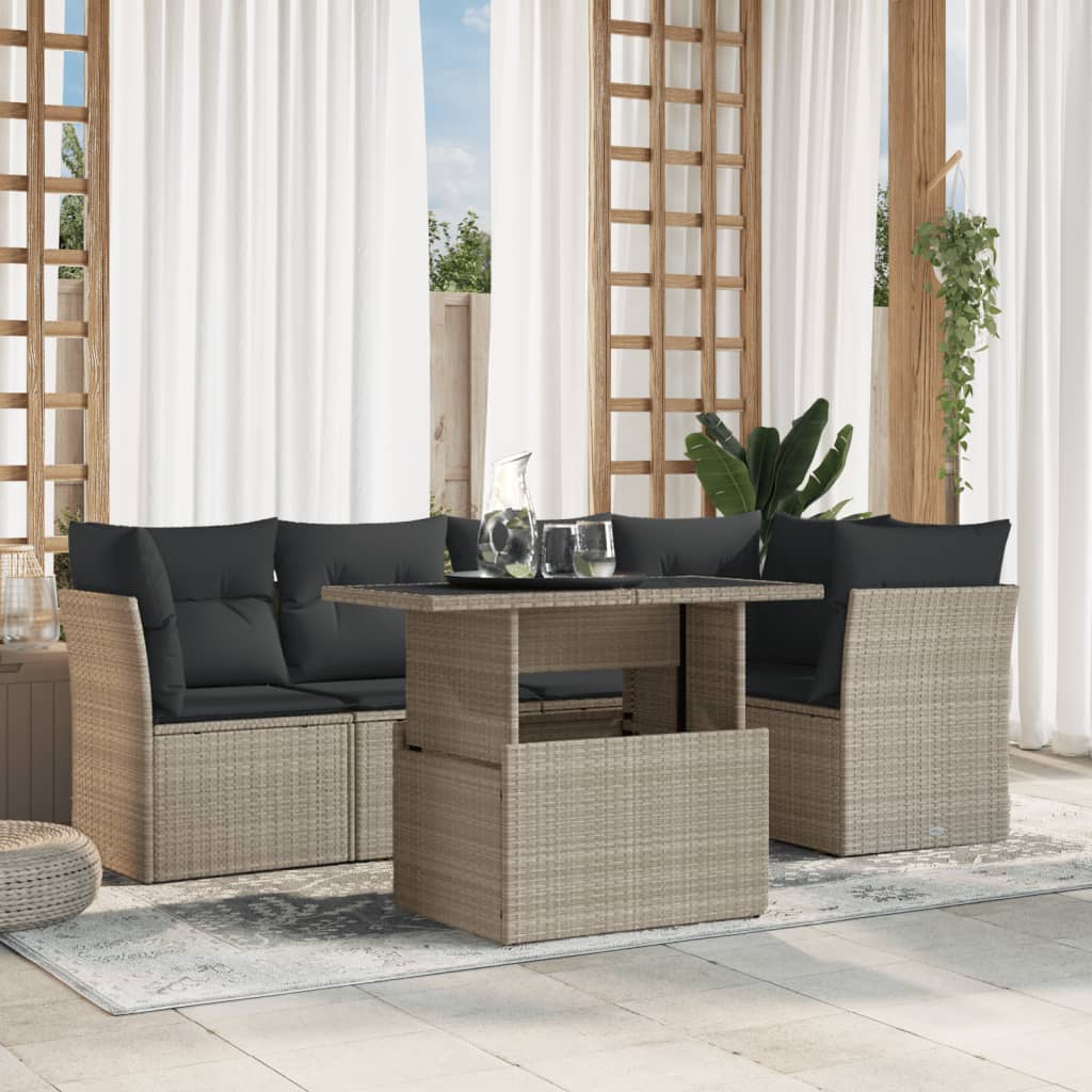 Soffgrupp För Trädgården Med Dynor 6 Delar Beige Konstrotting