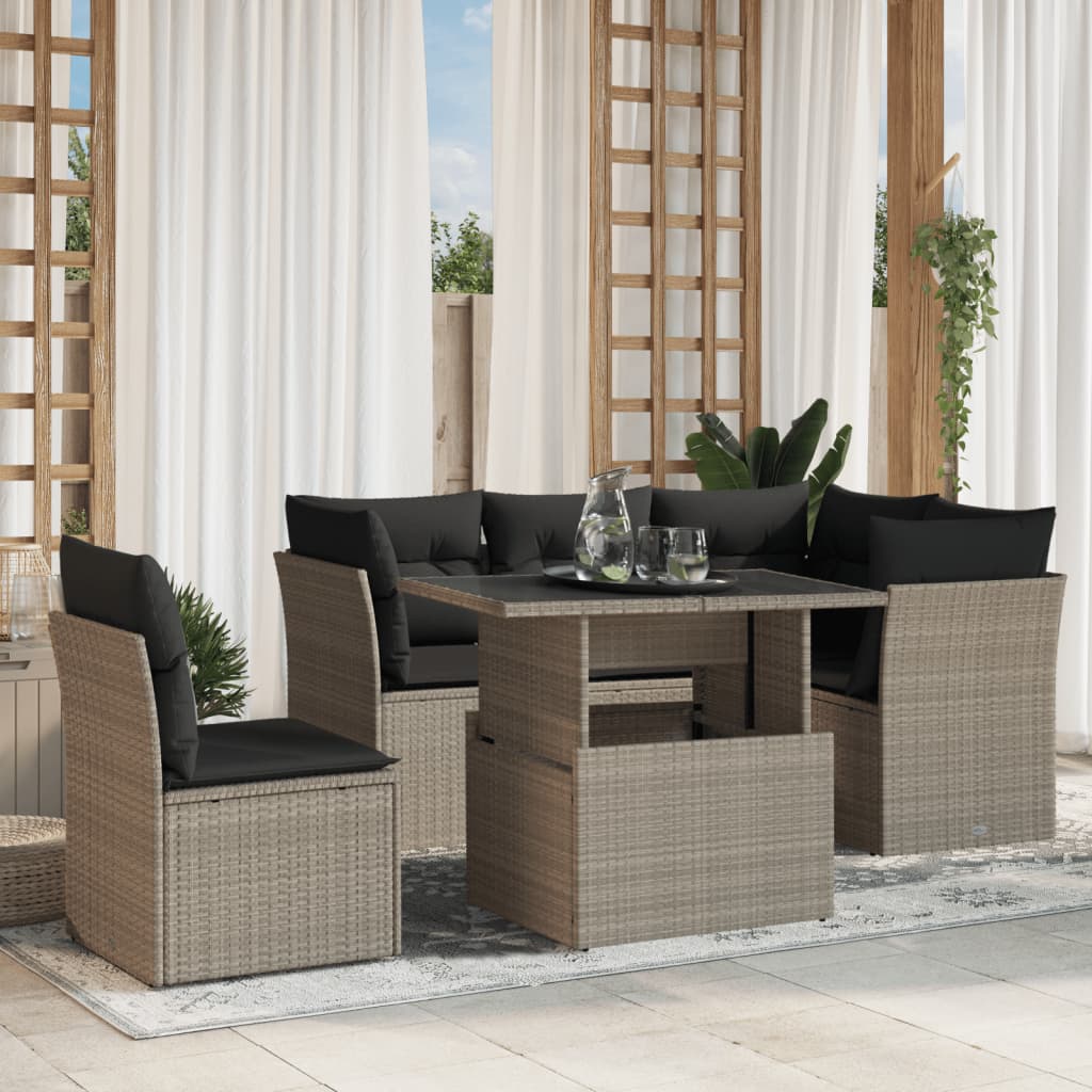 Loungegrupp För Trädgården Med Dynor 6 Delar Konstrotting