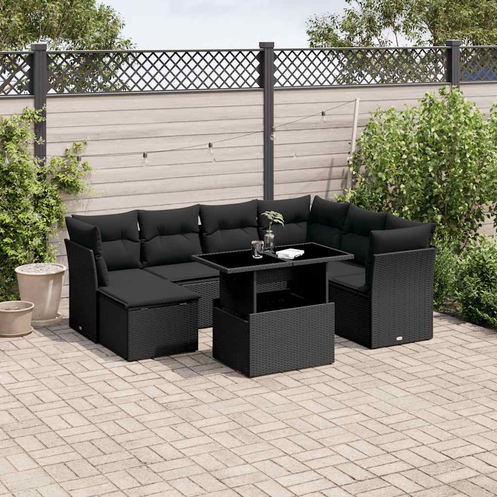 Loungegrupp För Trädgården Med Dynor 8 Delar Svart Konstrotting