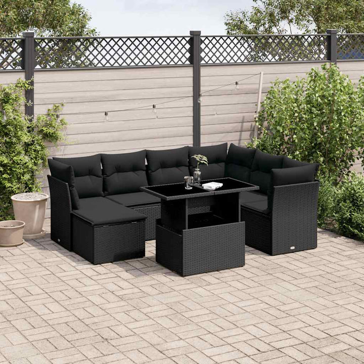 Loungegrupp För Trädgården Med Dynor 8 Delar Svart Konstrotting