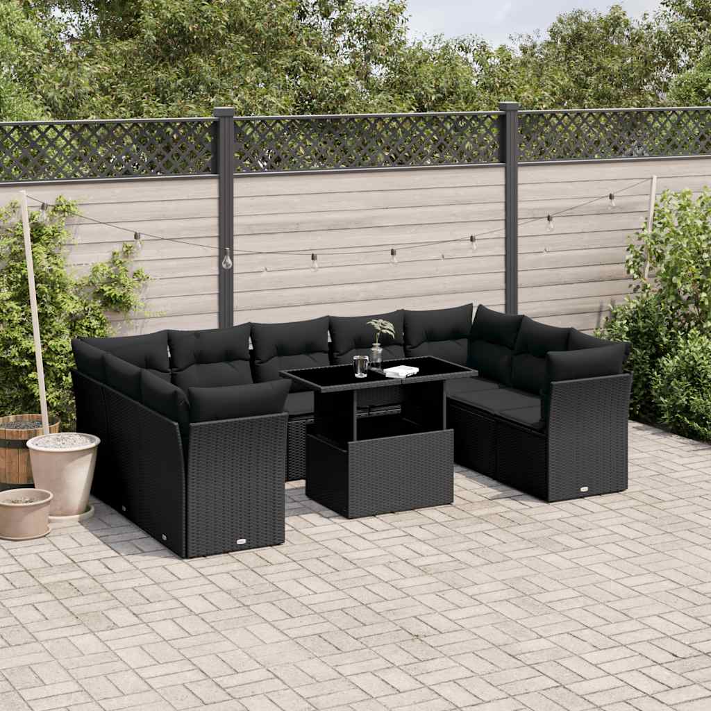 Loungegrupp 10 Delar Med Svarta Dynor Konstrotting