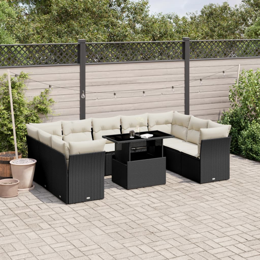 Loungegrupp 10 Delar Med Svarta Dynor Konstrotting