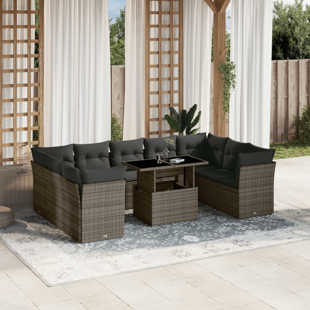 Loungegrupp 10 Delar Med Svarta Dynor Konstrotting