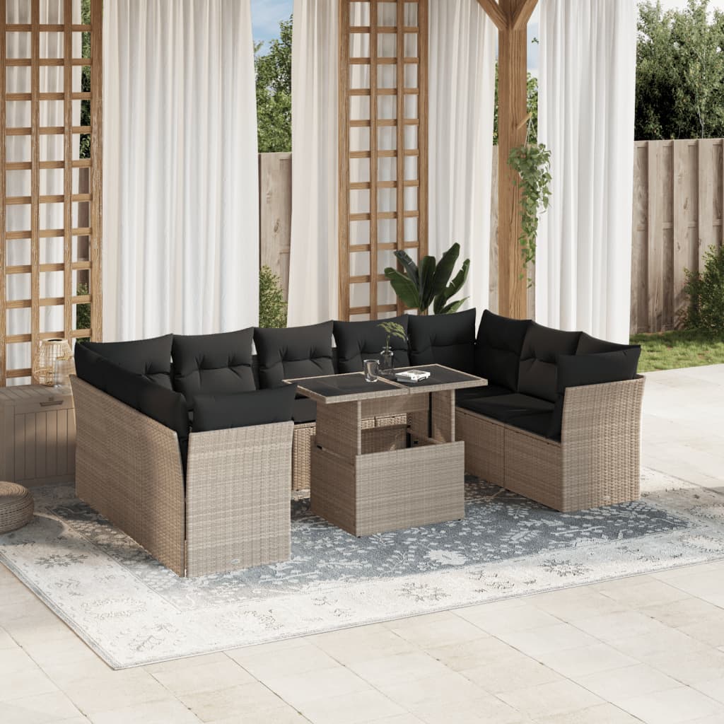 Loungegrupp 10 Delar Med Svarta Dynor Konstrotting