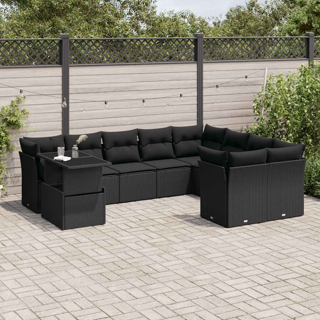 Loungegrupp 10 Delar Med Svarta Dynor Konstrotting