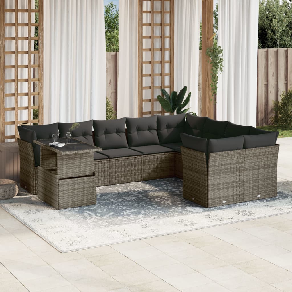 Loungegrupp 10 Delar Med Svarta Dynor Konstrotting