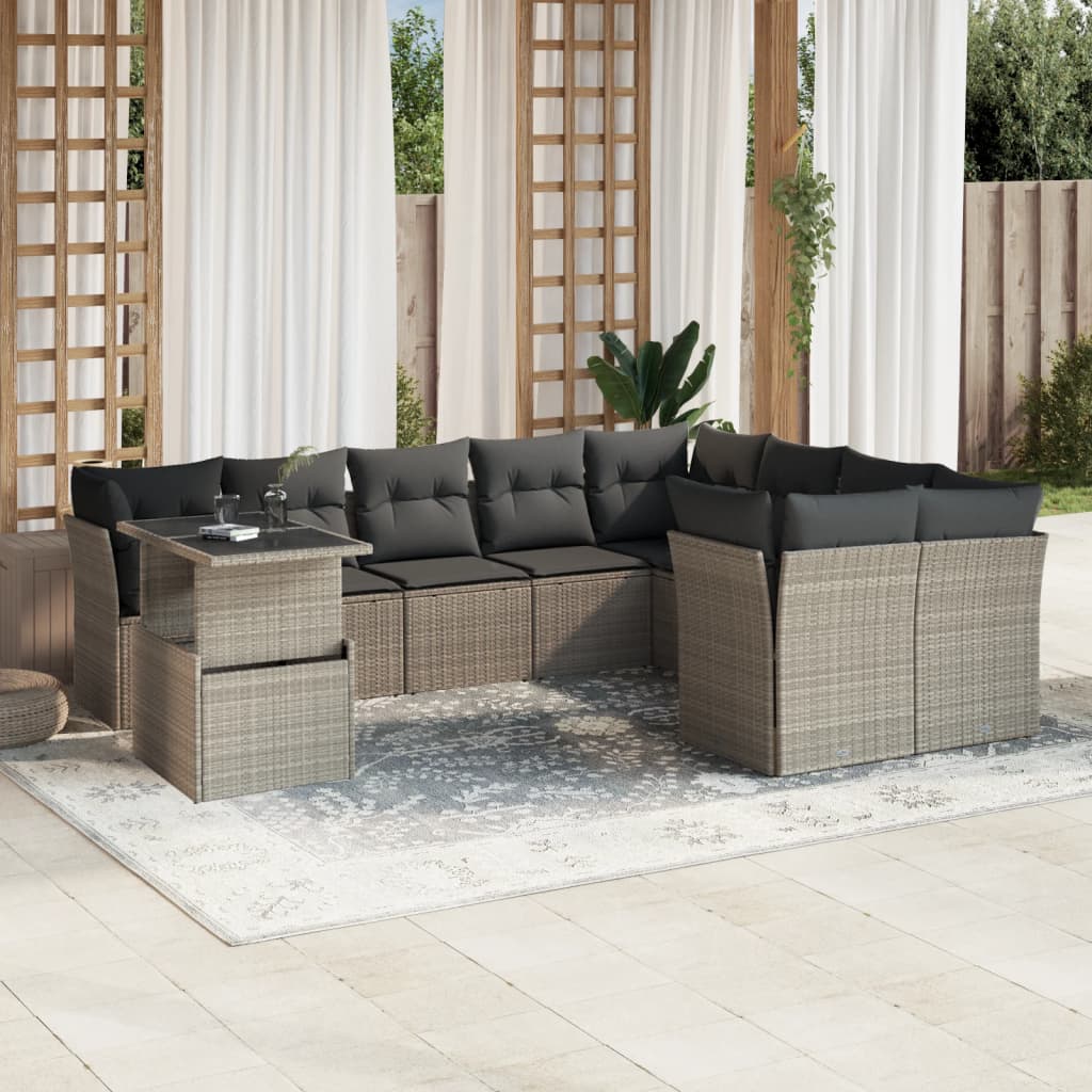 Loungegrupp 10 Delar Med Svarta Dynor Konstrotting