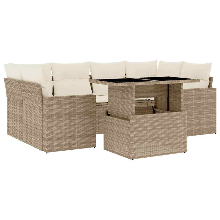 Matgrupp För Trädgården Med Dynor 7 Delar Beige Konstrotting