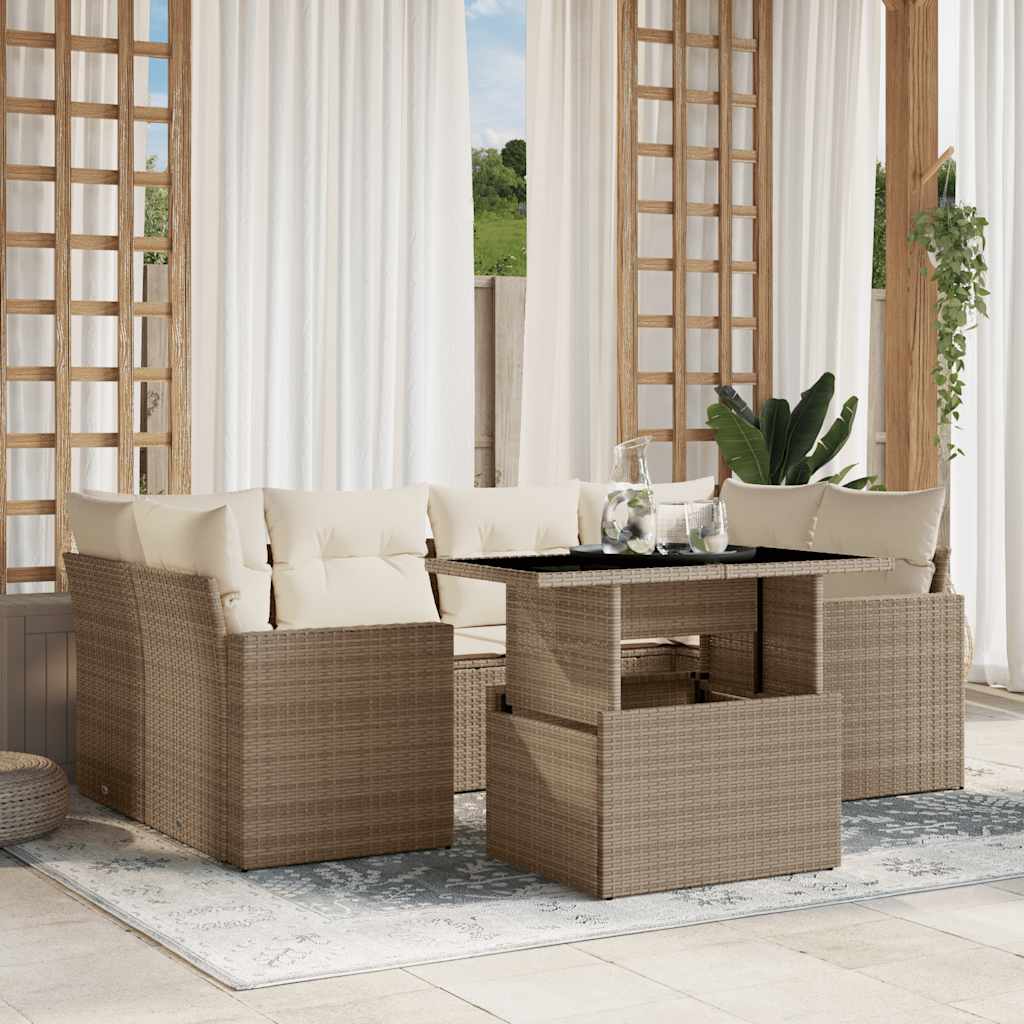 Matgrupp För Trädgården Med Dynor 7 Delar Beige Konstrotting