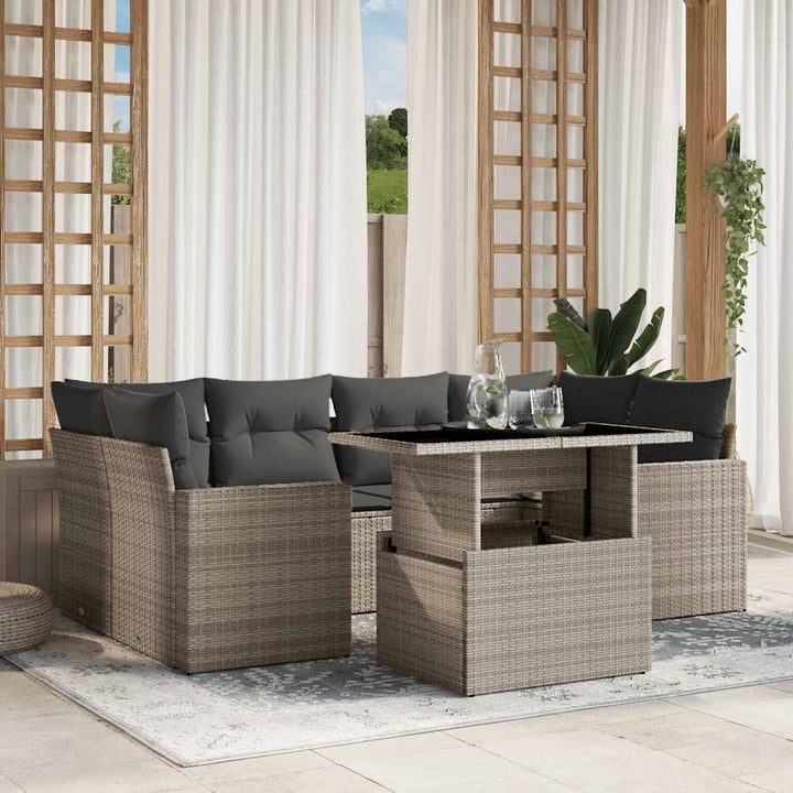 Matgrupp För Trädgården Med Dynor 7 Delar Beige Konstrotting
