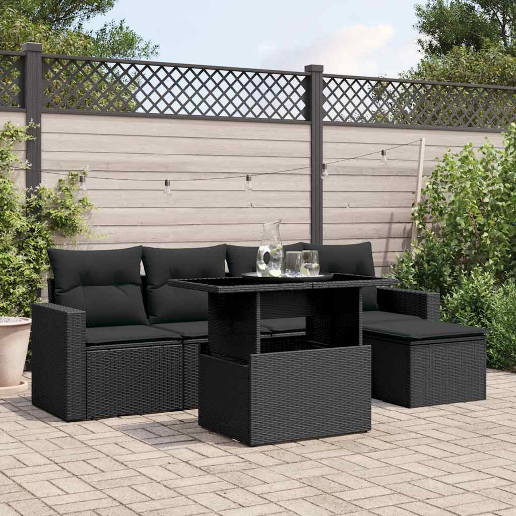 Loungegrupp Med Dynor 6 Delar Svart Konstrotting