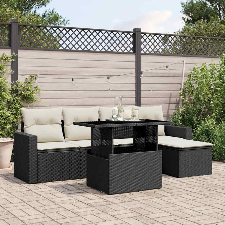 Loungegrupp Med Dynor 6 Delar Svart Konstrotting