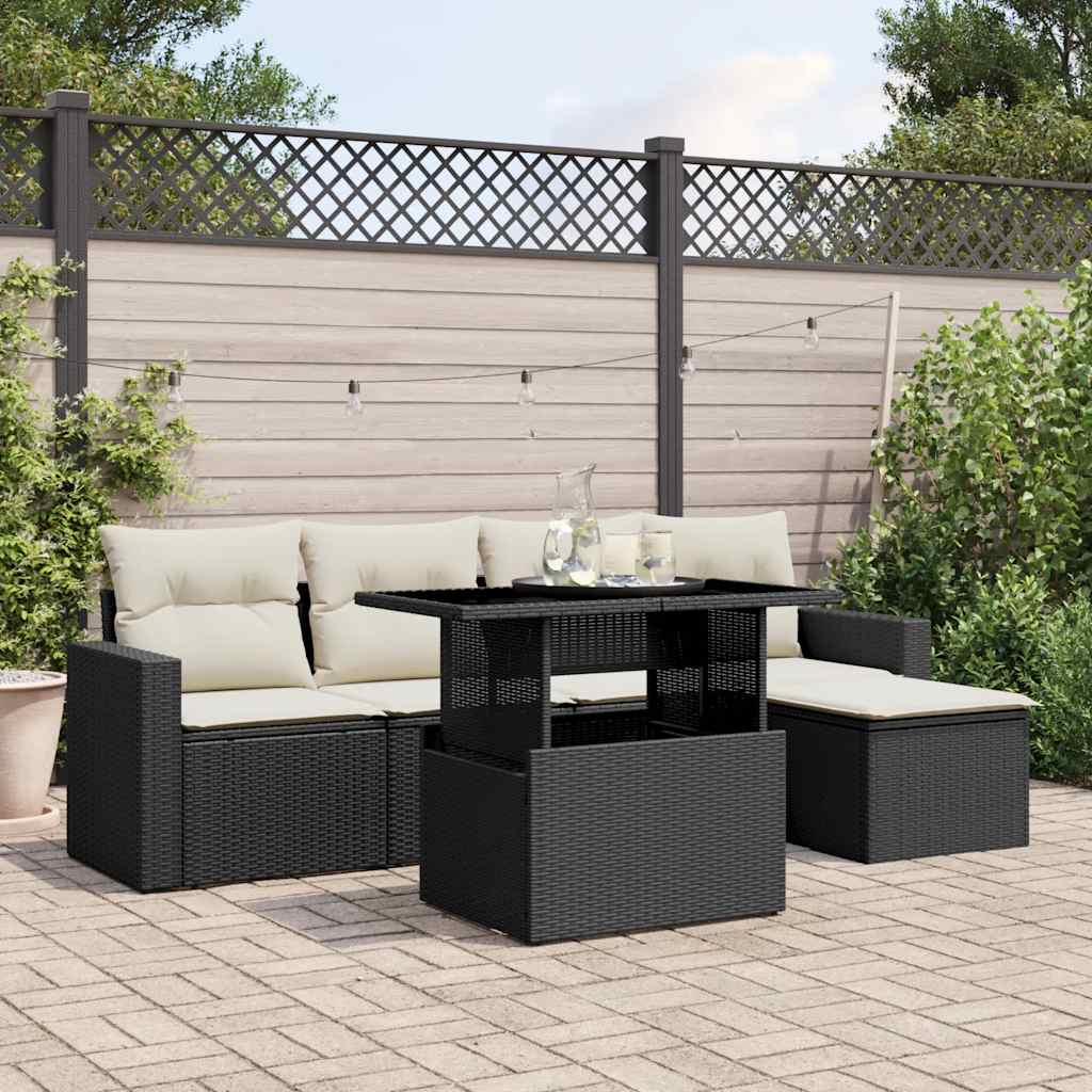 Loungegrupp Med Dynor 6 Delar Svart Konstrotting