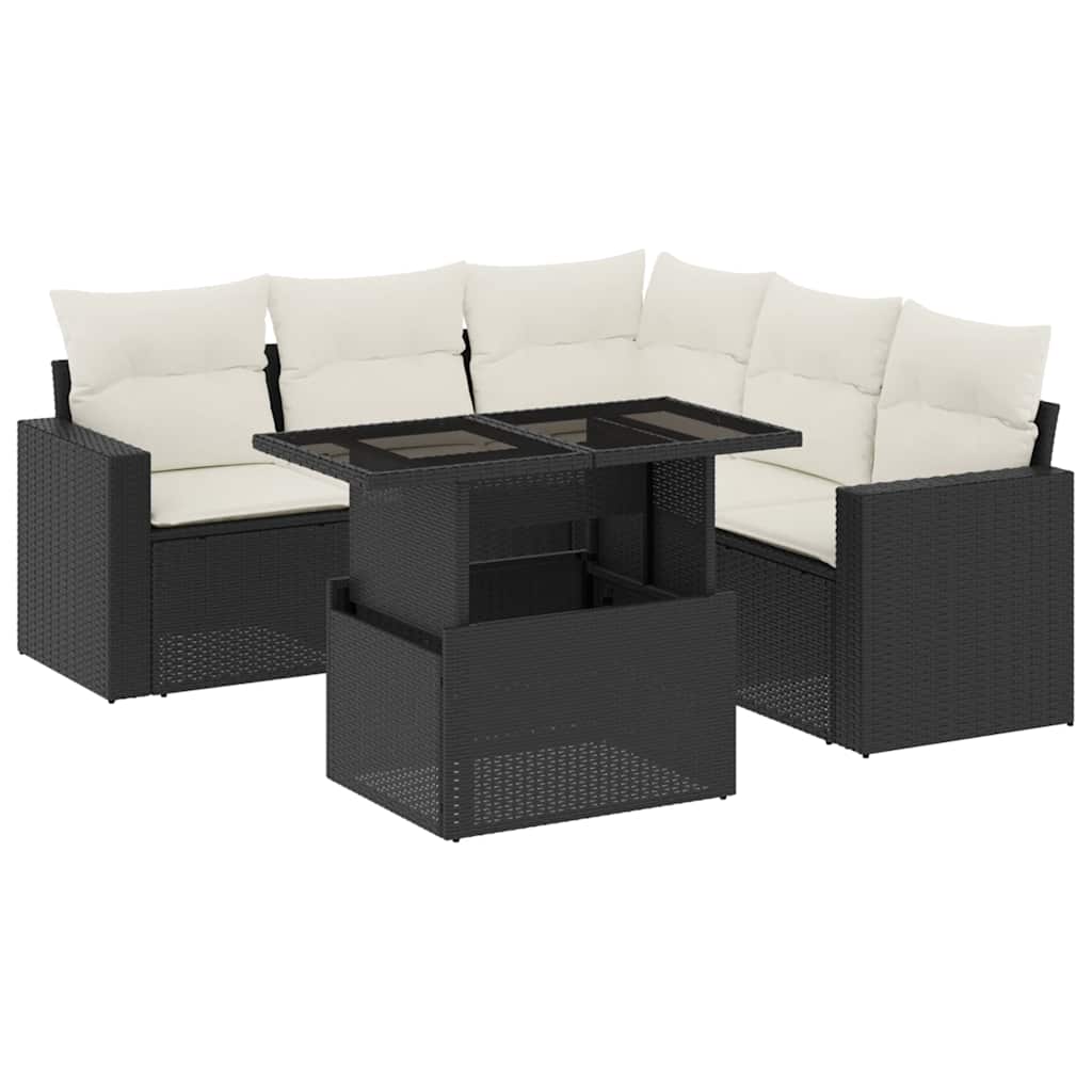 Loungegrupp Med Dynor 6 Delar Svart Konstrotting