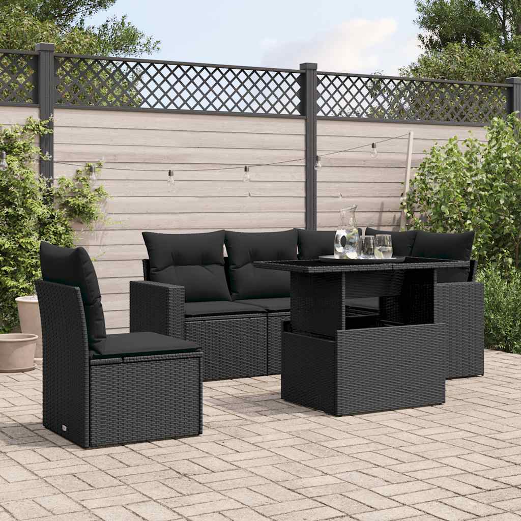 Loungegrupp Med Dynor 6 Delar Svart Konstrotting
