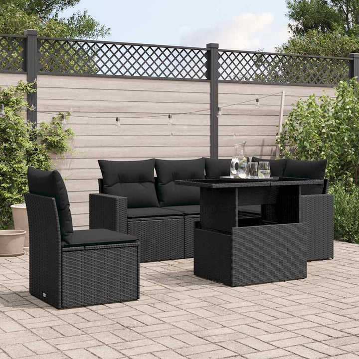 Loungegrupp Med Dynor 6 Delar Svart Konstrotting
