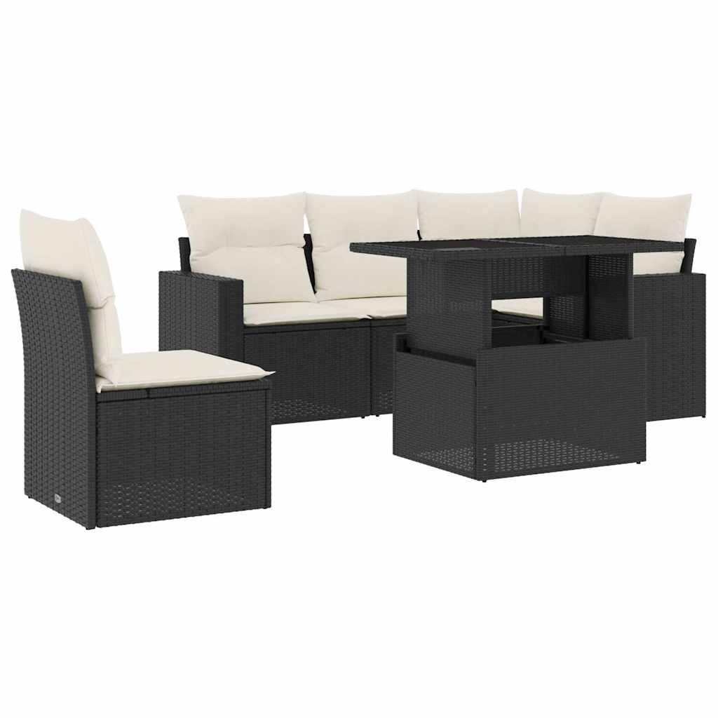 Loungegrupp Med Dynor 6 Delar Svart Konstrotting
